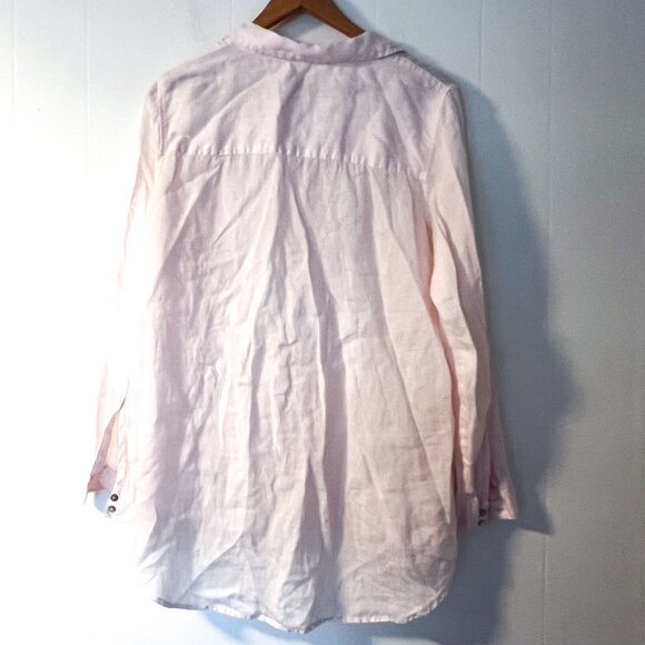 Sigrid Olsen pure linen split neck button front shirt Pale Pastel Pink Medium - Picture 3 of 8